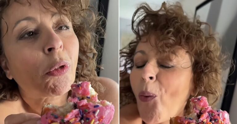 Nadia Sawalha strips and devours better than sex donut in pure filth video