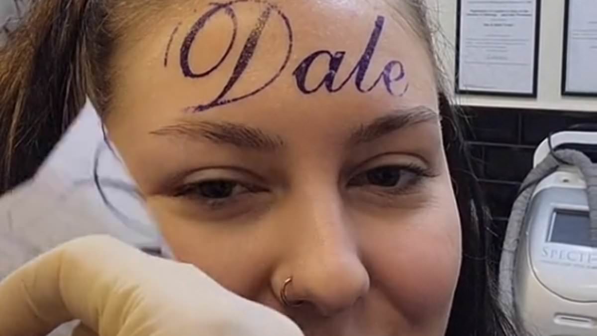 Woman has boyfriend&apos;s name &apos;tattooed&apos; on forehead to copy viral stunt