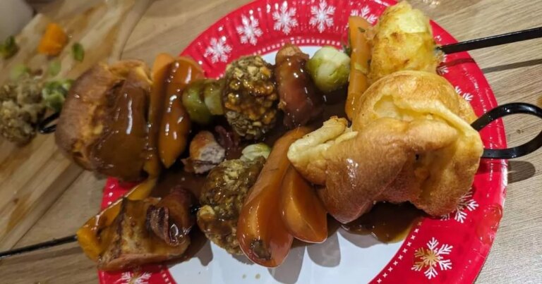 Mum serves family Christmas dinner on 10in kebab skewers smothered in gravy